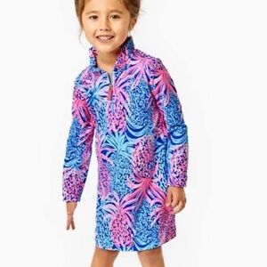 Lilly pulitzer little skipper ruffle dress borealis blue tropic down low NWT L